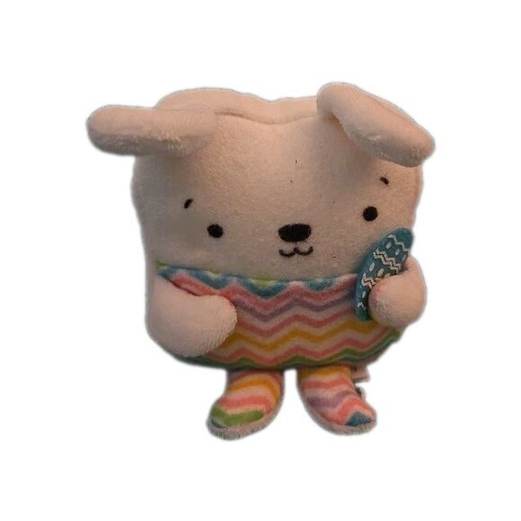 HALLMARK EASTER TUCK A BELLIES WHITE RAINBOW BUNNY RABBIT STUFFED ANIMAL PLUSH - Picture 1 of 7